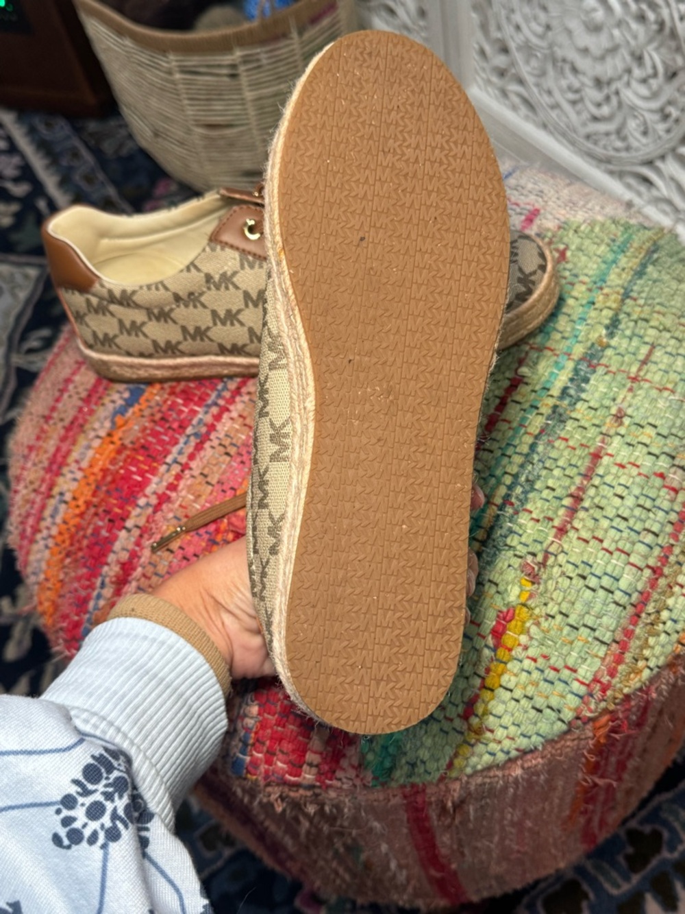 Michael Kors Bryson Beige Canvas MK Logo Sneakers with Brown Trim espadrille - Picture 5 of 6